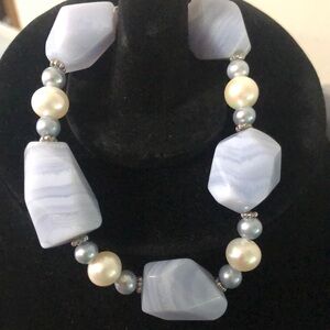 Elegant Blue and White Beaded Necklace